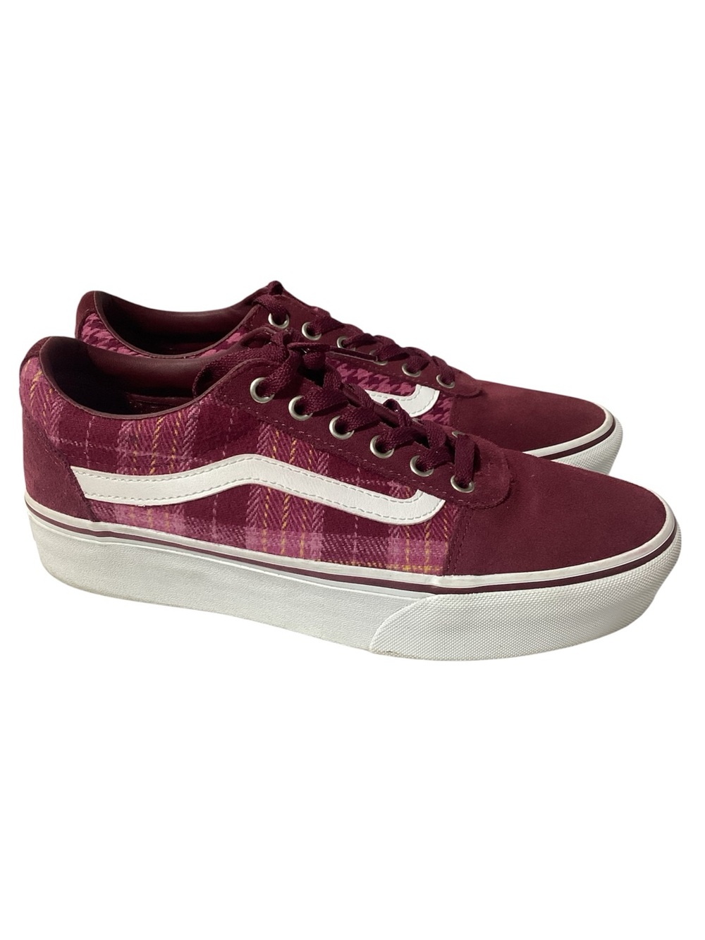 Vans Ward Burgundy Plaid  Platform Sneakers